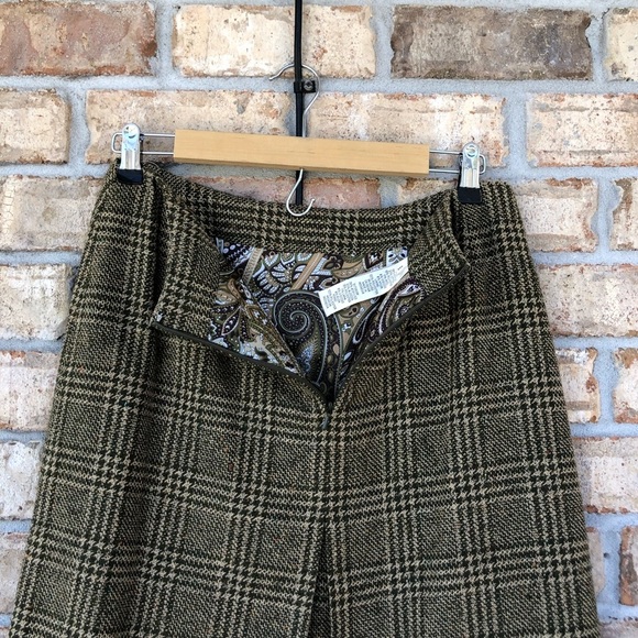 Jones New York 2PC Tan Green Tweed Plaid 3 Buttons Jacket Pleated Detail Skirt 6 - Picture 12 of 16